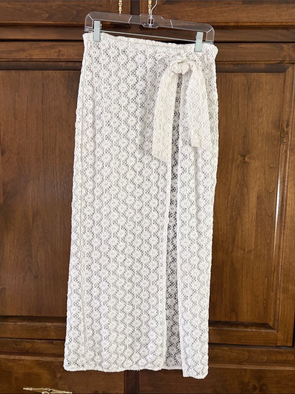 Crochet side tie Wrap front slit Maxi coverup Skirt in White S